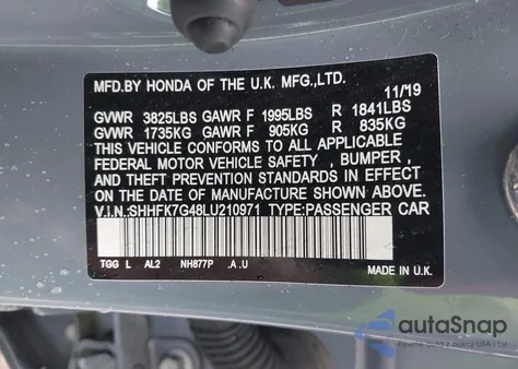 2020 Honda Civic Sport z USA, uszkodzony, nr VIN SHHFK7G48LU210971
